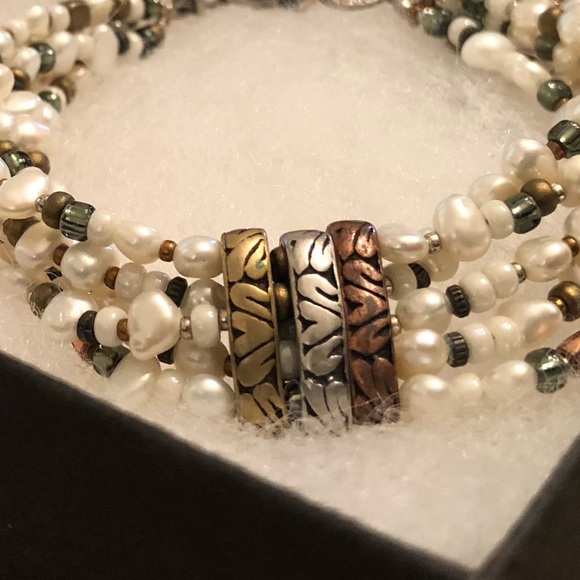 Silpada Sterling Silver Copper Brass Freshwater Pearl 5-Strand Bracelet B2188 - Picture 2 of 15